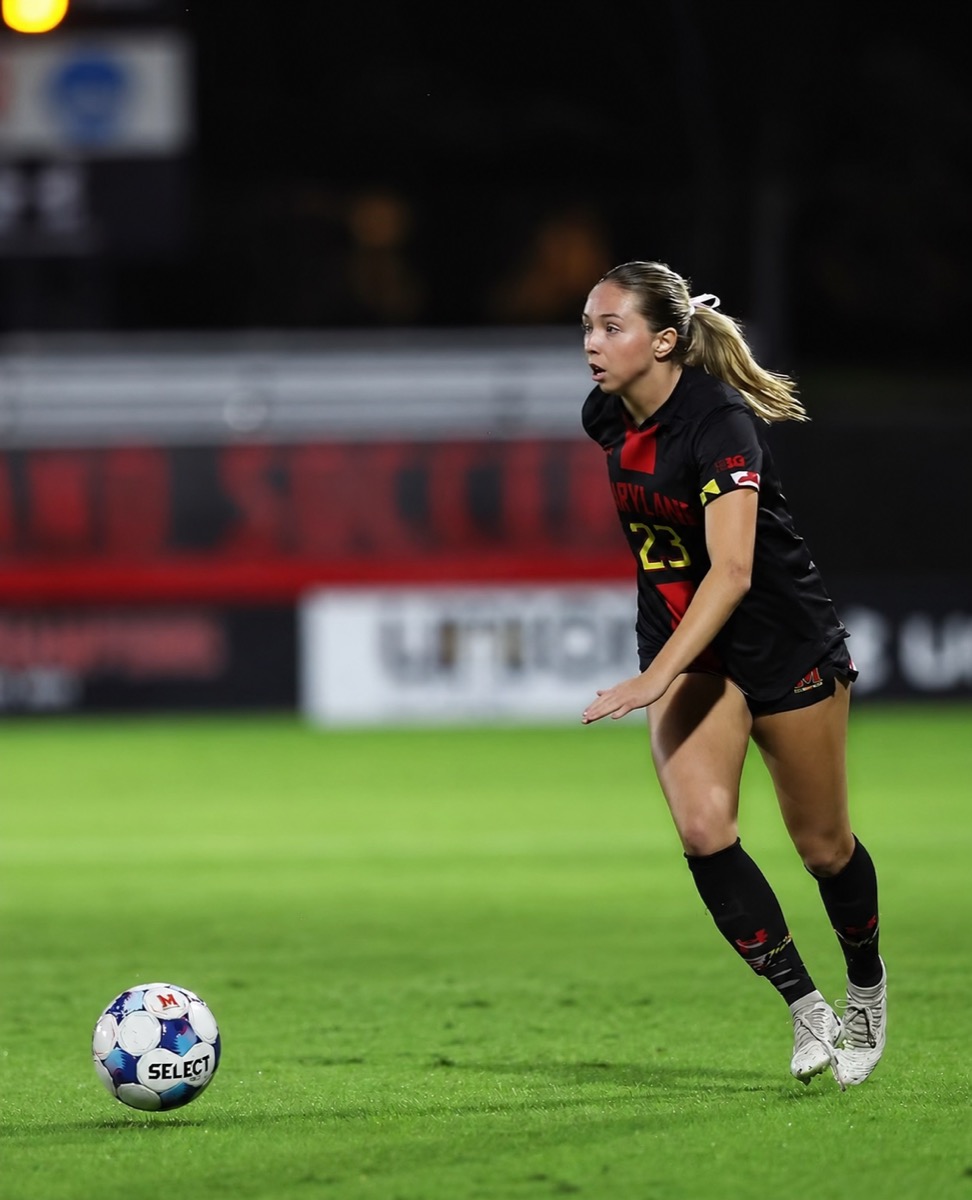 Morgan Shannon playing soccer for Maryland